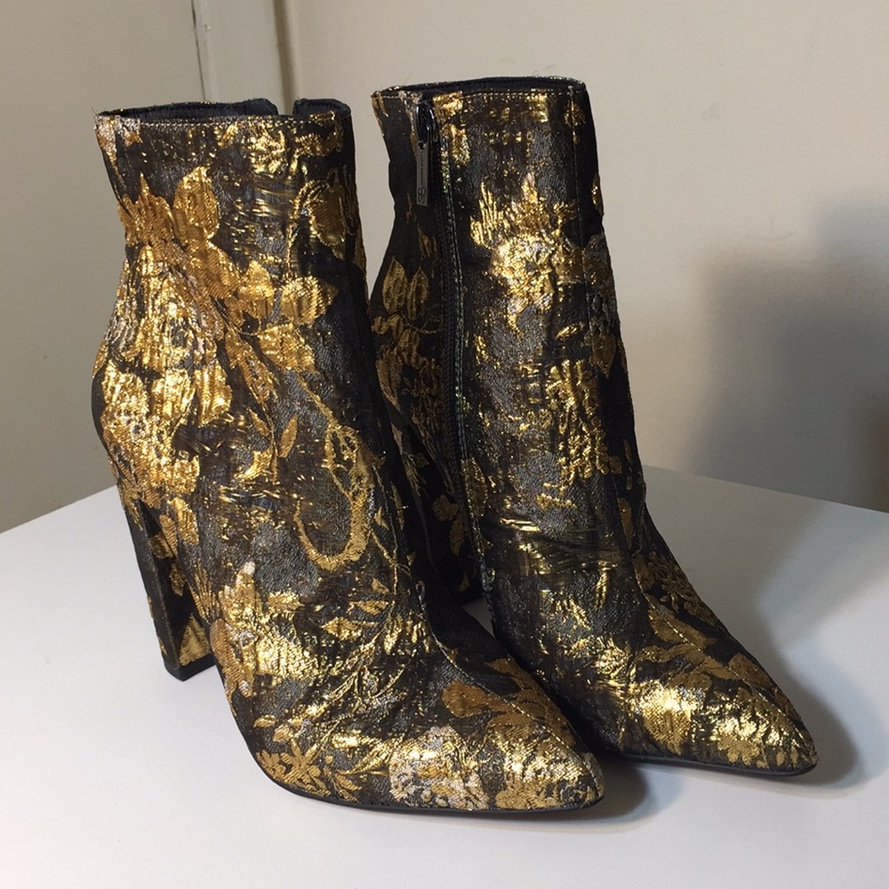 Jessica Simpson block heeled boots gold accents